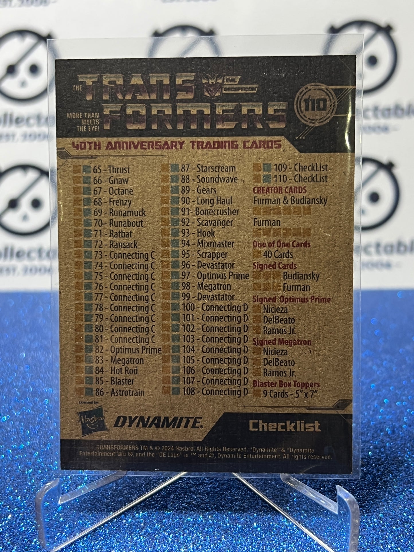 2024 TRANSFORMERS 40th ANNIVERSARY CHECKLIST # 110 NON-FOIL TRADING CARD