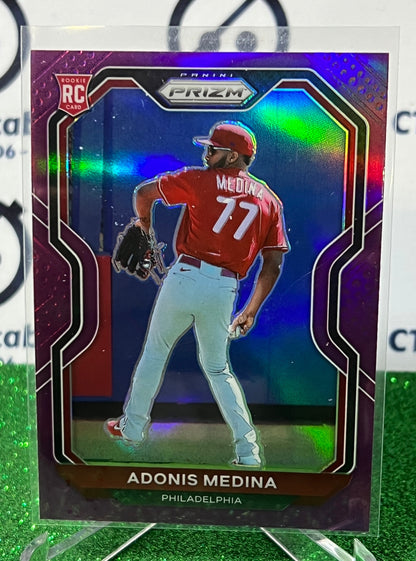 2021 PANINI PRIZM ADONIS MEDINA # 56 ROOKIE PURPLE PRIZM PHILADELPHIA PHILLIES BASEBALL CARD