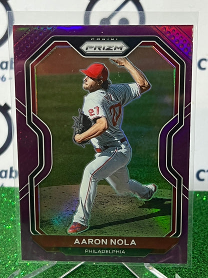 2021 PANINI PRIZM AARON NOLA # 147 PURPLE PRIZM PHILADELPHIA PHILLIES BASEBALL CARD