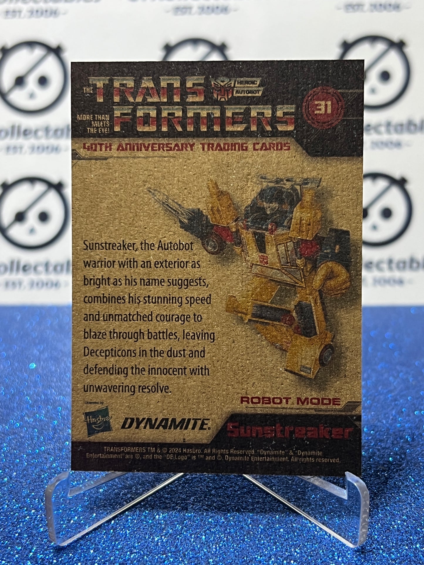 2024 TRANSFORMERS 40th ANNIVERSARY SUNSTREAKER # 31 NON-FOIL NON-GLOSS TRADING CARD