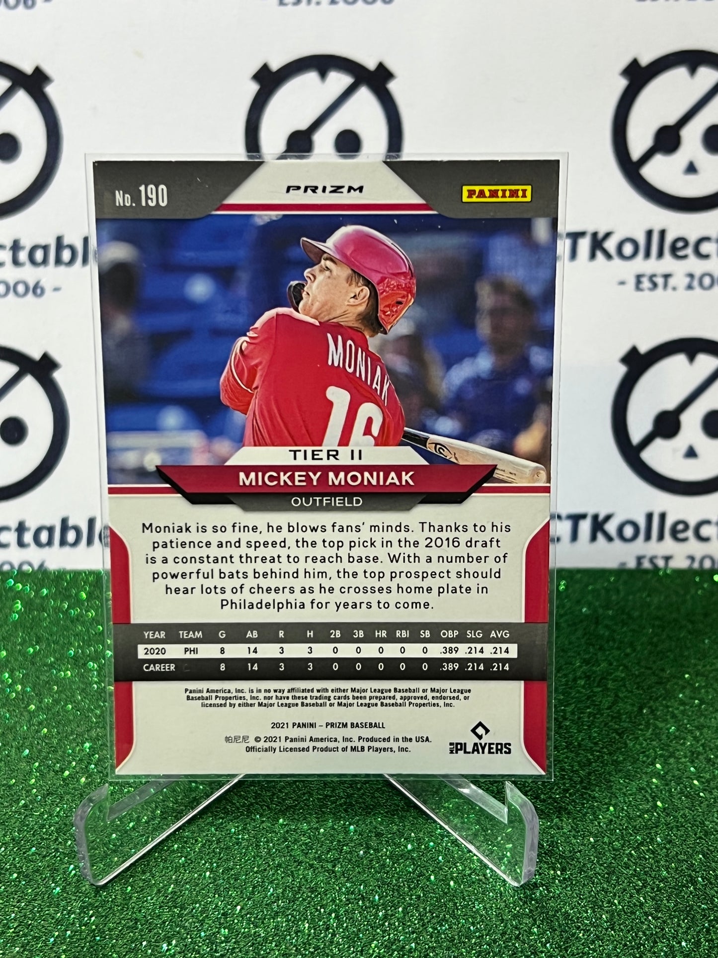 2021 PANINI PRIZM MICKEY MONIAK # 190 ROOKIE WHITE PRIZM PHILADELPHIA PHILLIES BASEBALL CARD