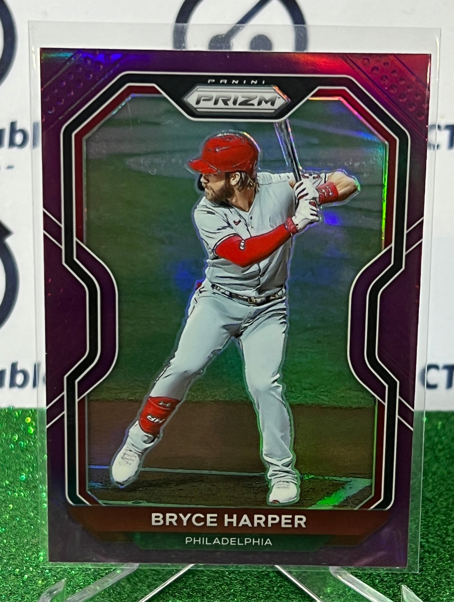 2021 PANINI PRIZM BRYCE HARPER # 187 PURPLE PRIZM PHILADELPHIA PHILLIES BASEBALL CARD