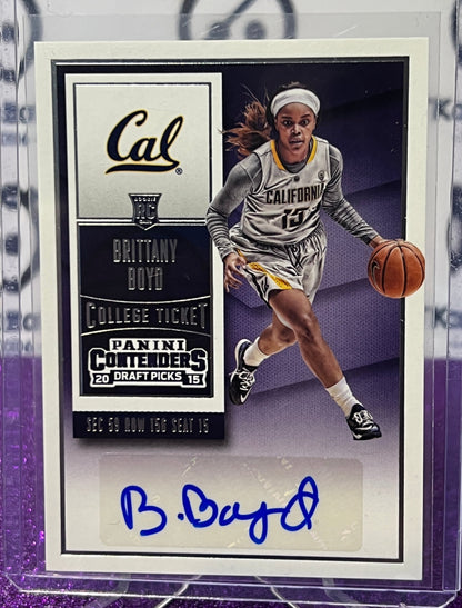 2015  PANINI CONTENDERS BRITTANY BOYD # 178 DRAFT RC AUTO  BASKETBALL