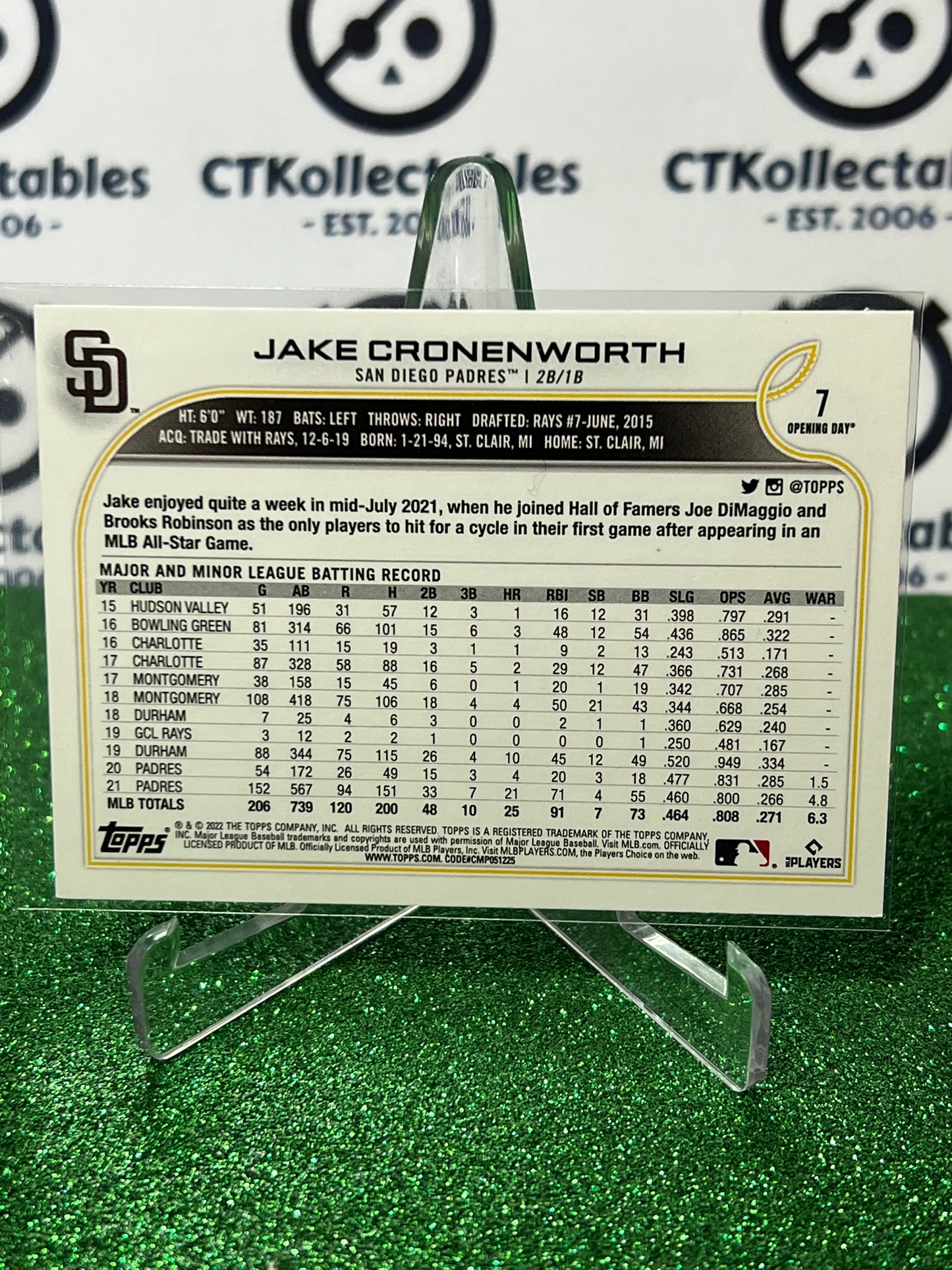 2022 TOPPS OPENING DAY JAKE CRONENWORTH # 7 FUTURE STARS SAN DIEGO PADRES BASEBALL CARD