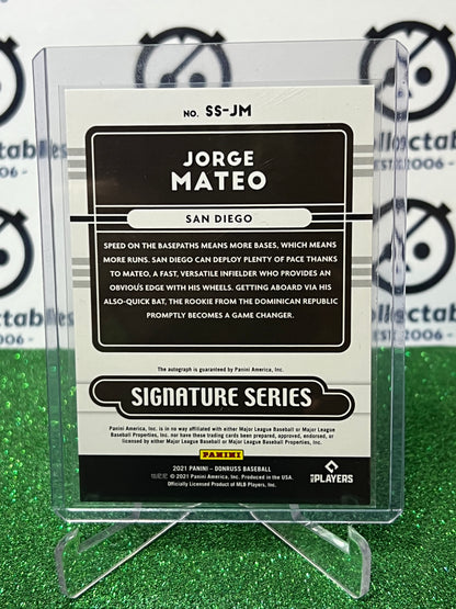 2021 PANINI DONRUSS JORGE MATEO # SS-JM  FOIL AUTO SAN DIEGO PADRES BASEBALL CARD