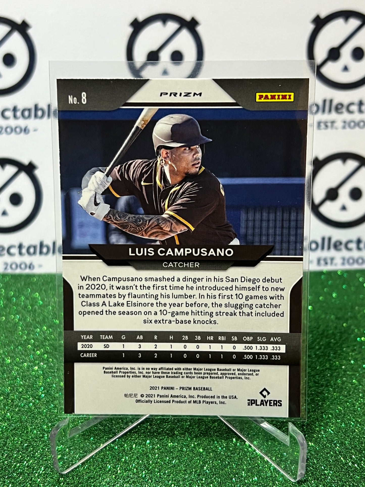 2021 PANINI PRIZM LUIS CAMPUSANO # 8 SILVER ROOKIE SAN DIEGO PADRES BASEBALL CARD