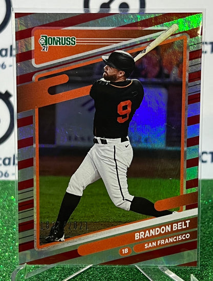 2021 PANINI DONRUSS BRANDON BELT # 156 CANDY CANE FOIL / 2021 SAN FRANCISCO GIANTS BASEBALL