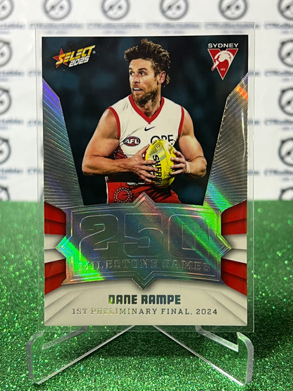 2025 AFL SELECT FOOTY STARS DANE RAMPE # MG93 MILESTONE SYDNEY SWANS CARD
