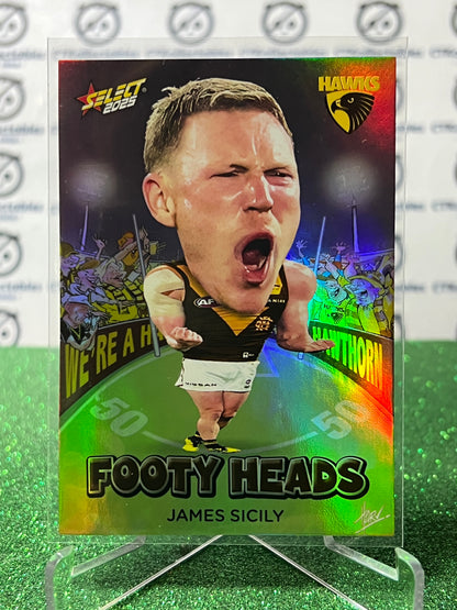 2025 AFL SELECT FOOTY STARS JAMES SICILY # FH59 FOOTY HEADS HAWTHORN HAWKS CARD