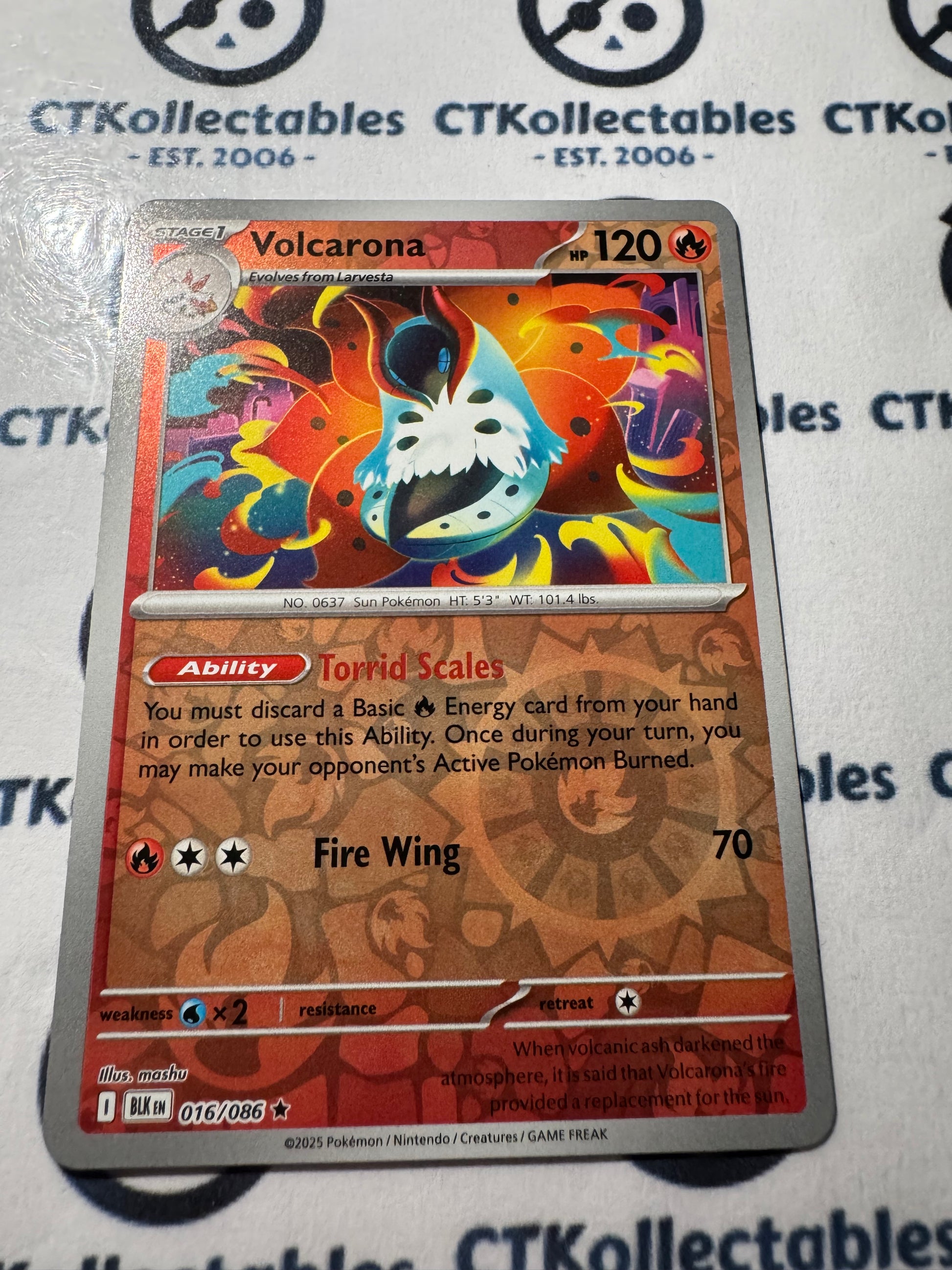 Volcarona Reverse Holo Scarlet & Violet Black Bolt #016/086 Pokemon Volcarona Reverse Holo Scarlet & Violet Black Bolt #016/086 Pokemon