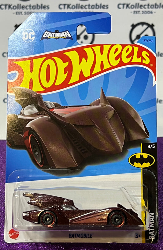 HOT WHEELS MATTEL BATMAN RED/WINE BATMOBILE 137/250 DC LONG CARD  4/5 - 2021