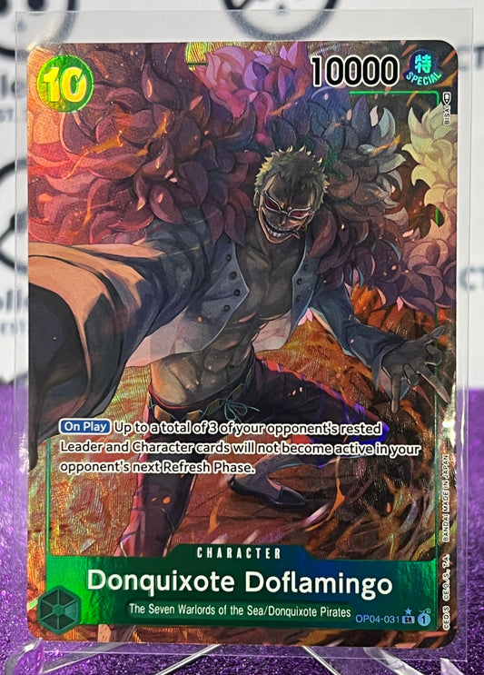 ONE PIECE CARD GAME DONQUIXOTE DOFLAMINGO # OP04-031 SR SUPER RARE FOIL CARD 2023