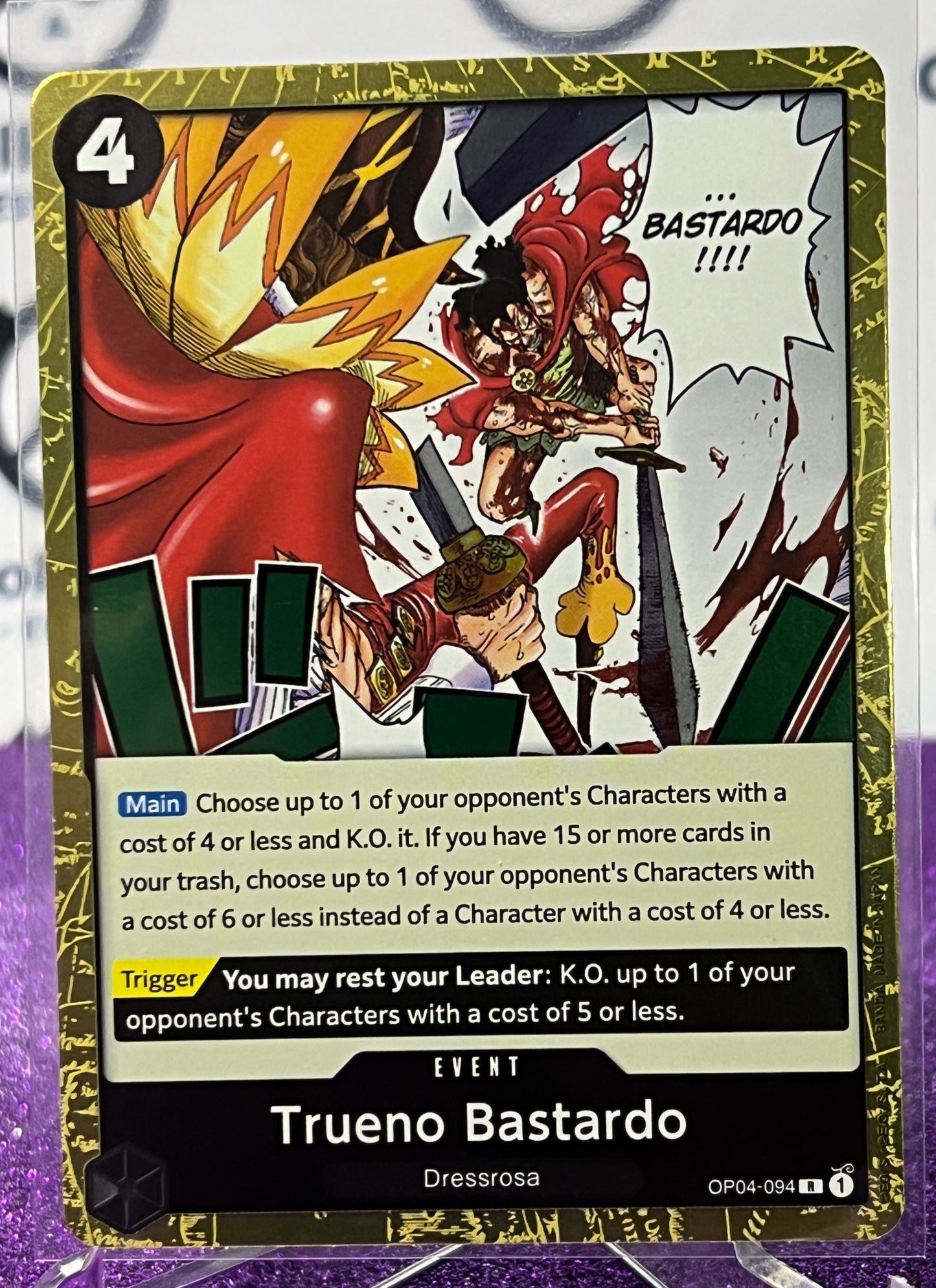 ONE PIECE CARD GAME TRUENO BASTARDO # OP04-094 R  RARE FOIL GOLD CARD 2023