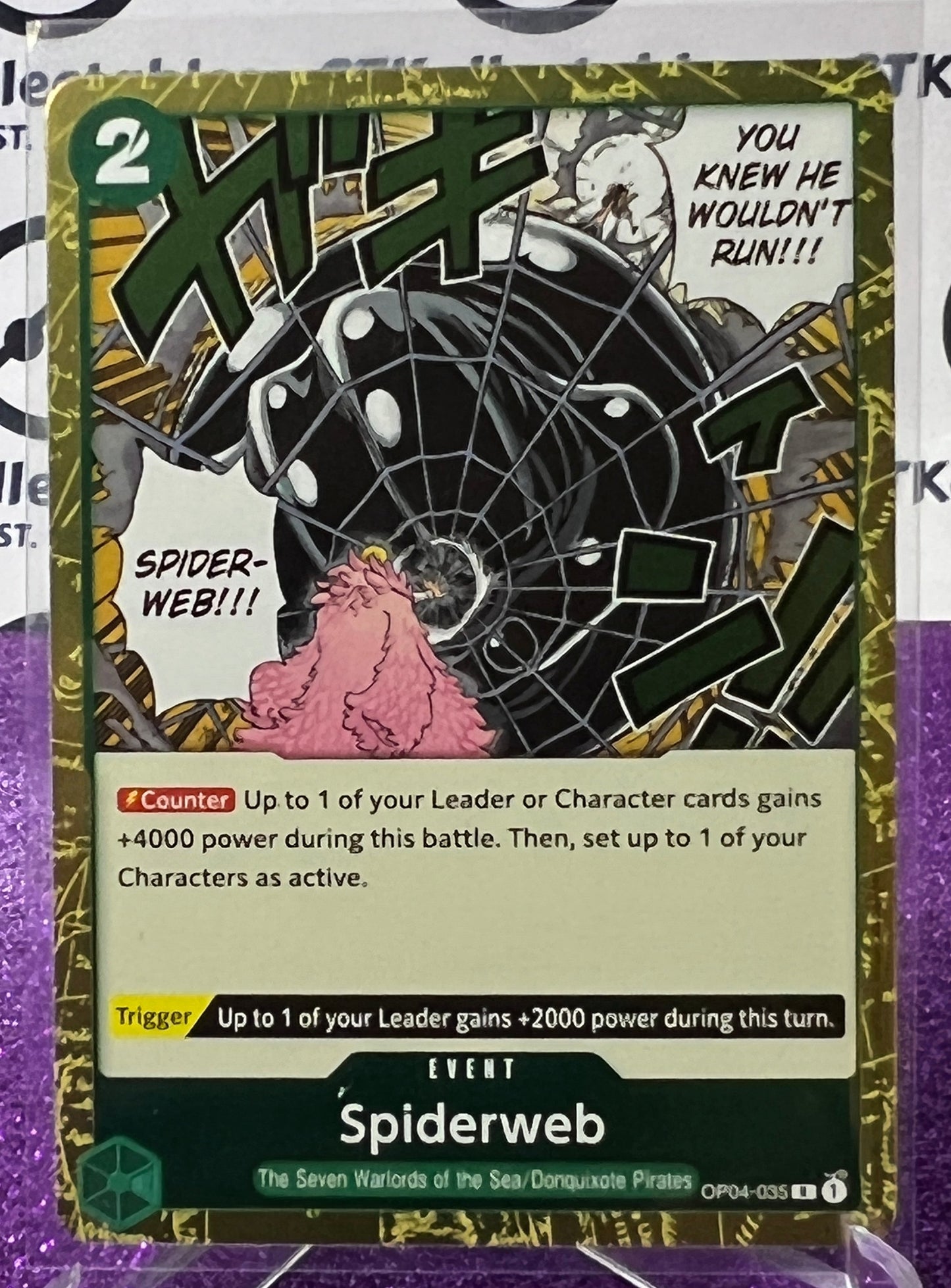 ONE PIECE CARD GAME SPIDERWEB # OP04-035 R  RARE FOIL GOLD CARD 2023