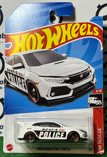 HOT WHEELS MATTEL 2018 HONDA CIVIC TYPE R 4/10  HW RESCUE 215/250  POLICE -  2021