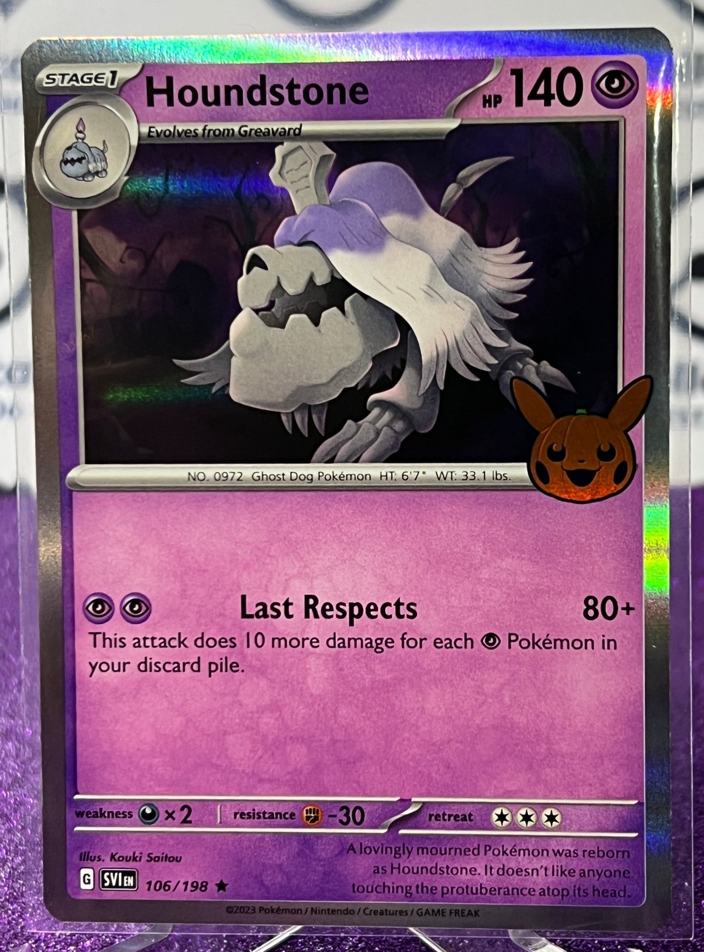 2023 TRICK OR TRADE POKEMON CARD HOUNDSTONE # 106/198 HALLOWEEN BOOSTER HOLO