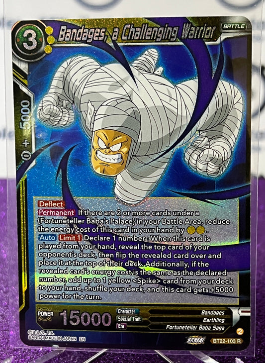 DRAGON BALL SUPER BANDAGES, A CHALLENGING WARRIOR # BT22-103 R   FOIL ANIME CARD 2023