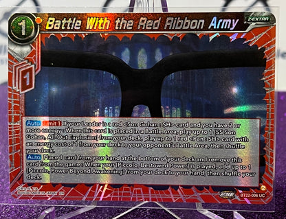 DRAGON BALL SUPER BATTLE WITH THE RED RIBBON ARMY # BT22-006 UC   FOIL ANIME CARD 2023