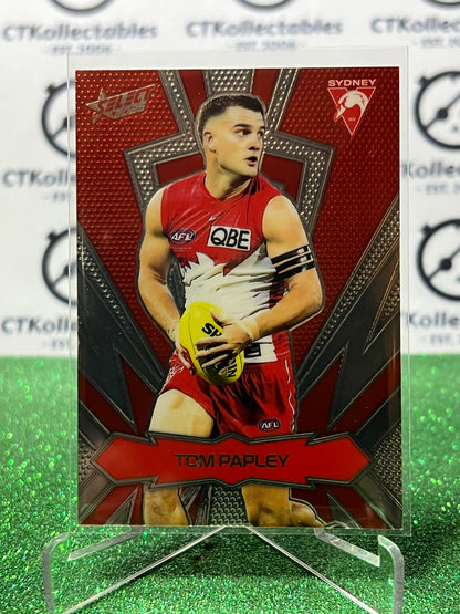 2025 AFL SELECT FOOTY STARS TOM PAPLEY # LT190 LUMINOUS / 399 THUNDERBOLT GOLD SYDNEY SWANS CARD