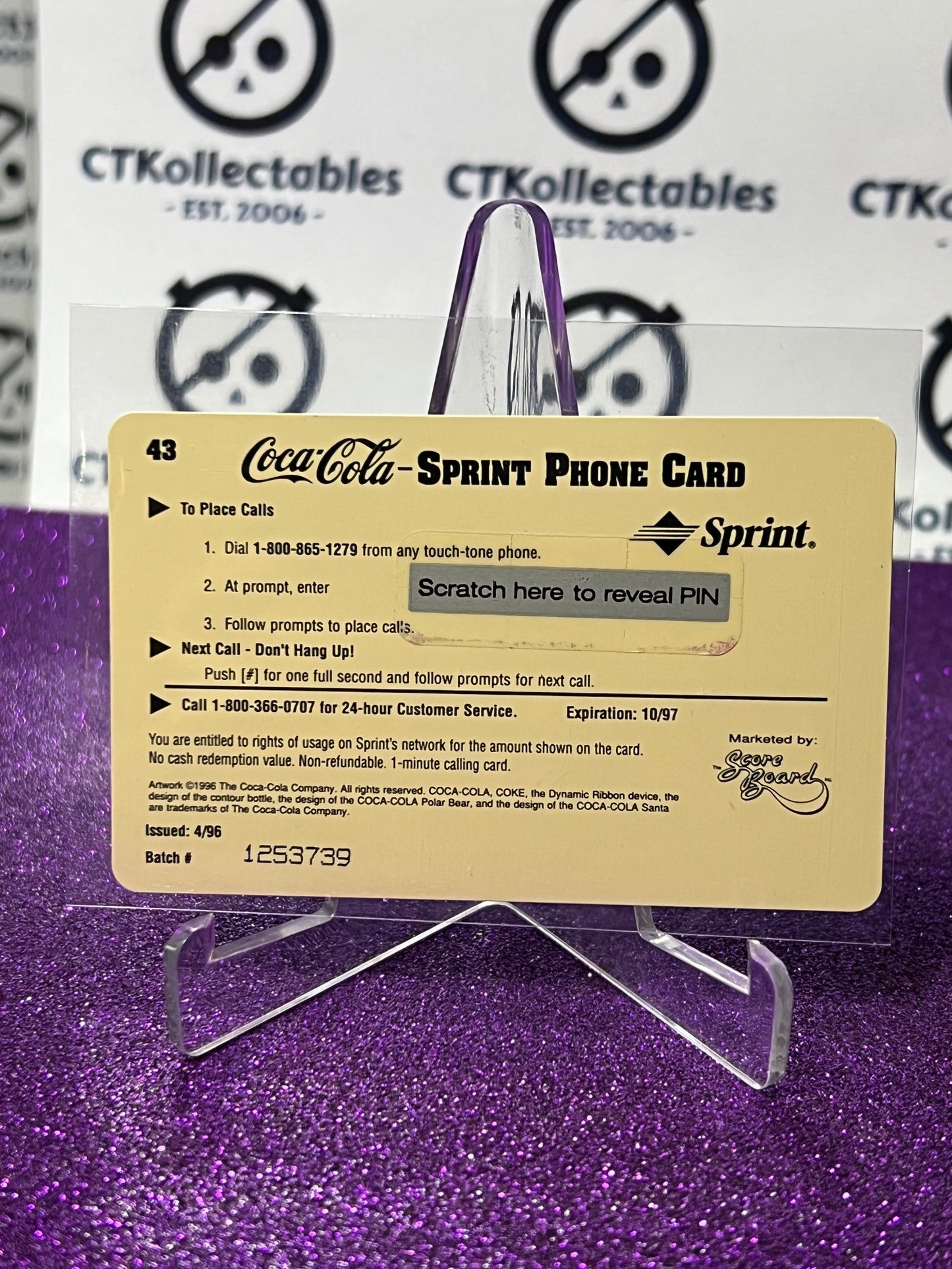 1996 COCA-COLA  $1 SPRINT PHONE CARD # 43 ALWAYS COLLECTABLE ISSUED 4/96 NM ICY BOTTLE AD