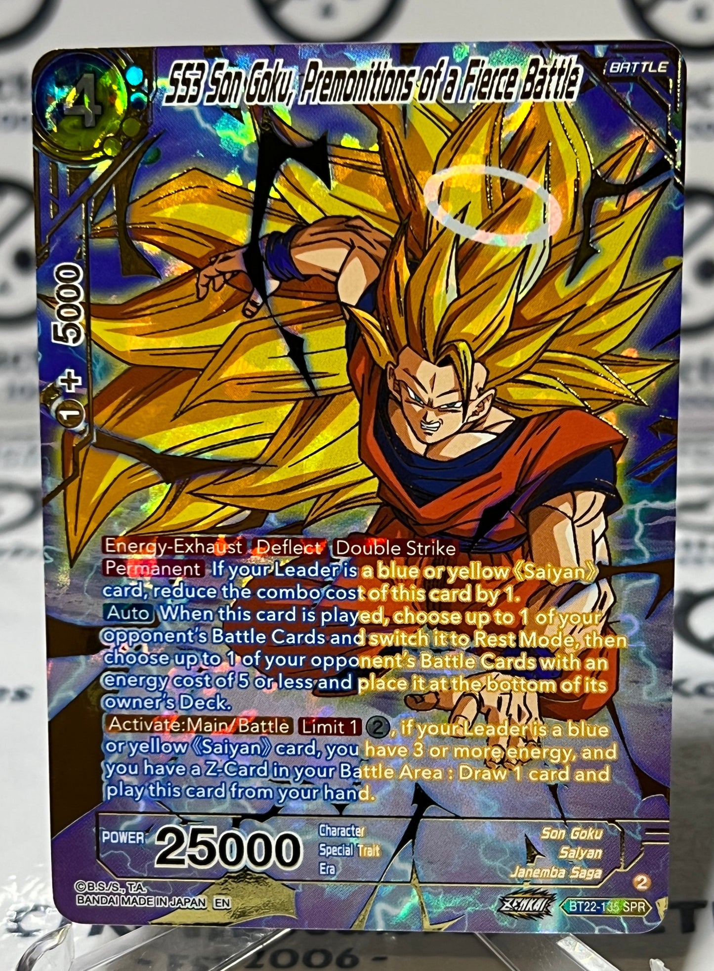 DRAGON BALL SS3 SON GOKU, PREMONITIONS 0F A FIERCE BATTLE  # BT22-135 SPR  FOIL CARD