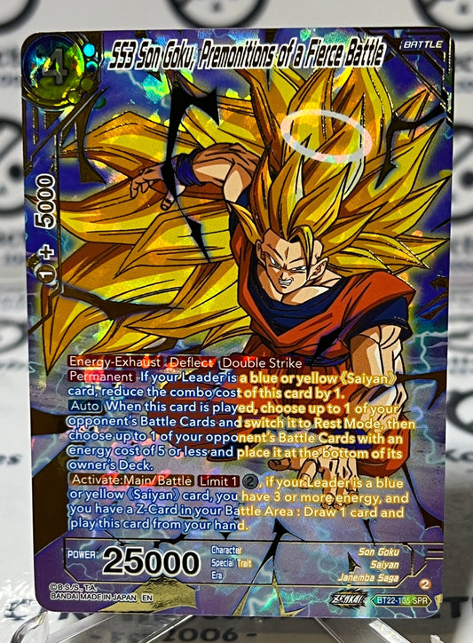 DRAGON BALL SS3 SON GOKU, PREMONITIONS 0F A FIERCE BATTLE  # BT22-135 SPR  FOIL CARD