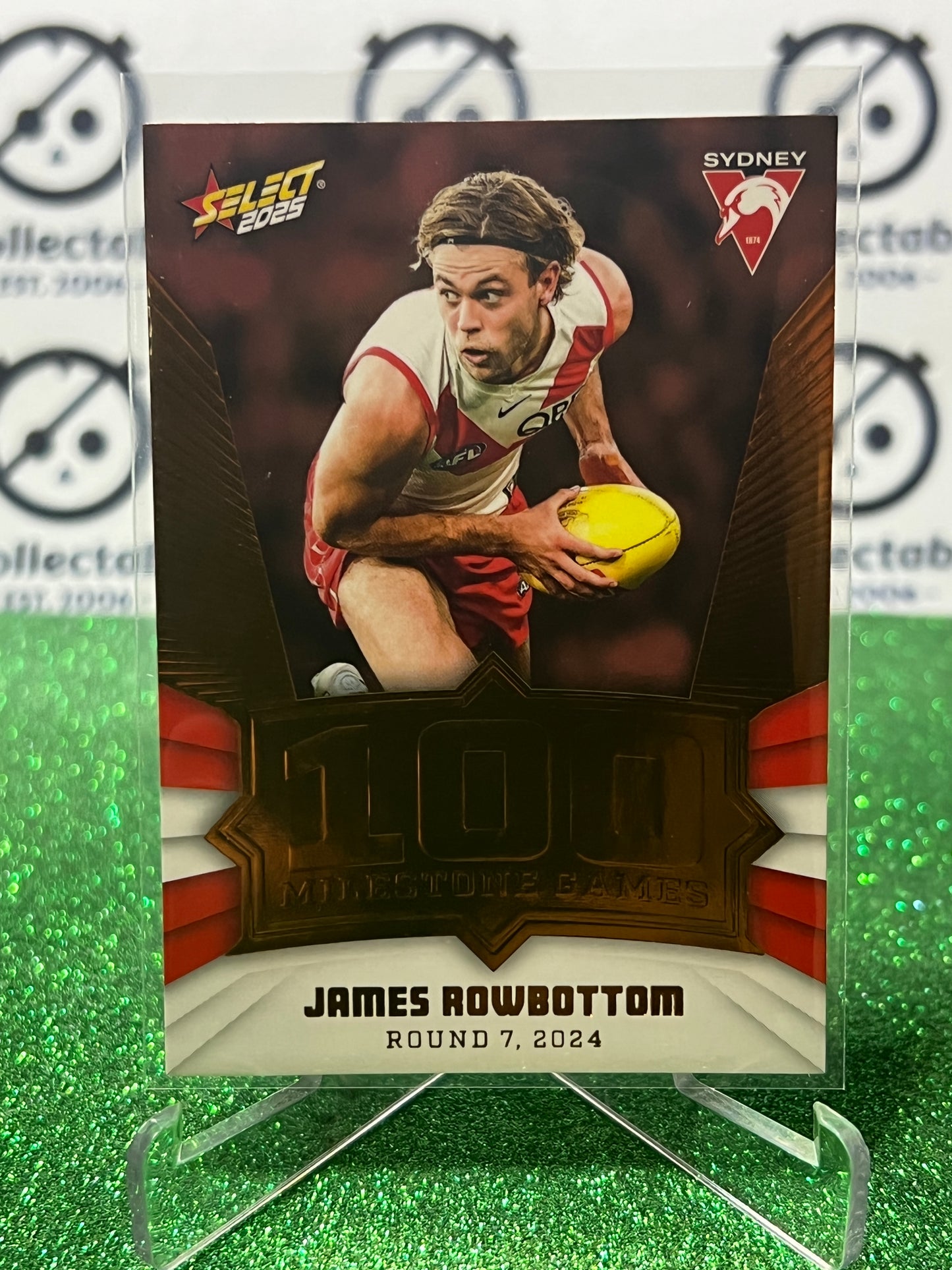 2025 AFL SELECT FOOTY STARS JAMES ROWBOTTOM # MG87 MILESTONE SYDNEY SWANS CARD
