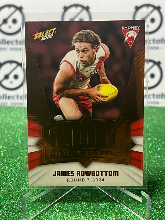 2025 AFL SELECT FOOTY STARS JAMES ROWBOTTOM # MG87 MILESTONE SYDNEY SWANS CARD