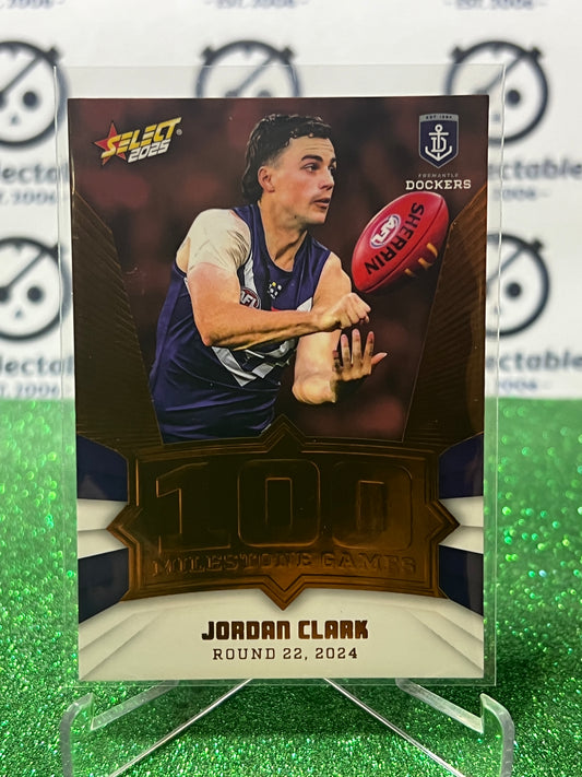 2025 AFL SELECT FOOTY STARS JORDAN CLARK # MG37 MILESTONE FREMANTLE DOCKERS CARD