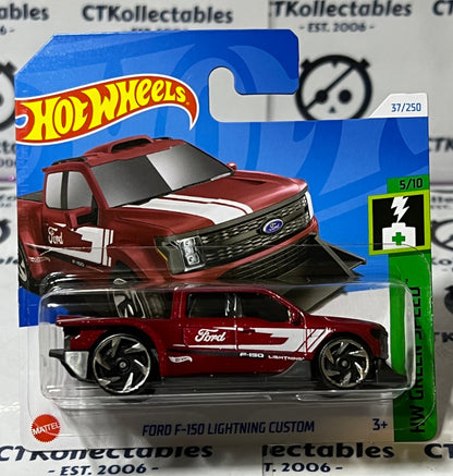 HOT WHEELS  MATTEL FORD F-150 LIGHTNING CUSTOM 5/10 HW GREEN SPEED 37/250 RED- 2021