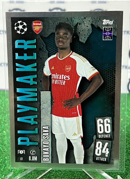 2023 TOPPS MATCH ATTAX BUKAYO SAKA # 41 PLAYMAKER FOIL FOOTBALL SOCCER CARD