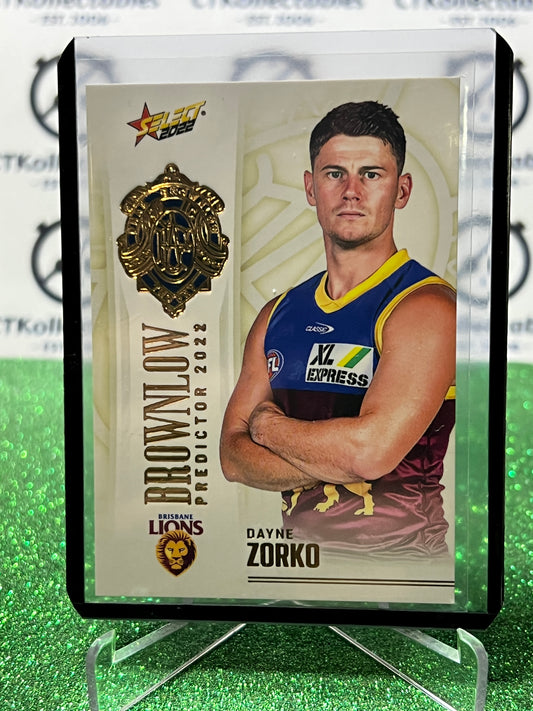 2022 AFL SELECT FOOTY STARS DAYNE ZORKO # BPG11 BRISBANE LIONS BROWNLOW / 185  TRADING CARD