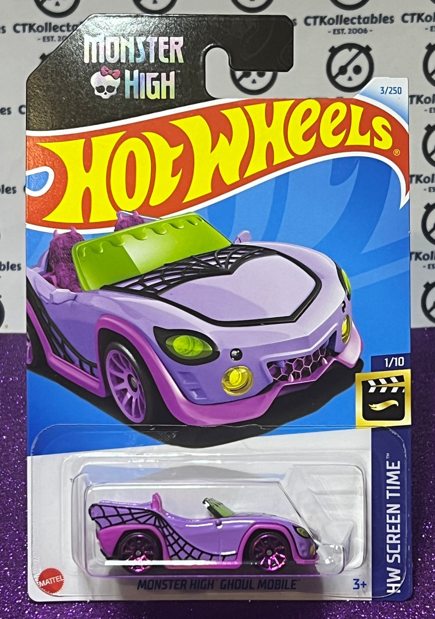 HOT WHEELS  MATTEL MONSTER HIGH GHOUL MOBILE 1/10 HW SCREEN TIME 3/250 PURPLE  2021