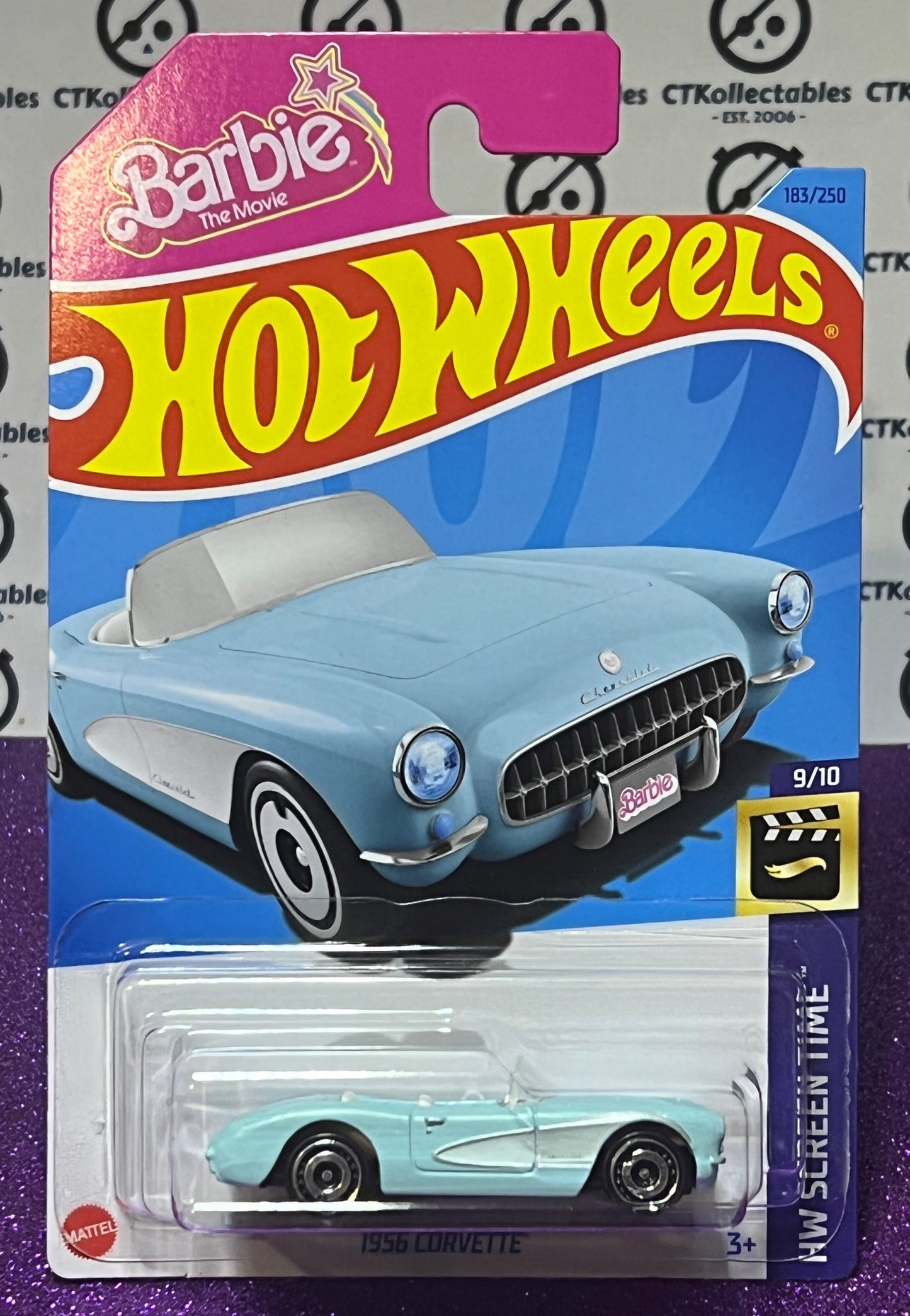 HOT WHEELS  MATTEL BARBIE THE MOVIE 1956 CORVETTE 9/10 HW SCREEN TIME 183/250 BLUE  2022