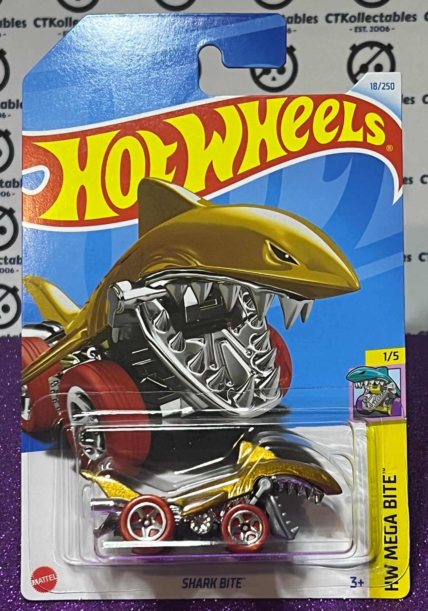 HOT WHEELS  MATTEL SHARK BITE 1/5 HW MEGA BITE 18/250 GOLD 2021