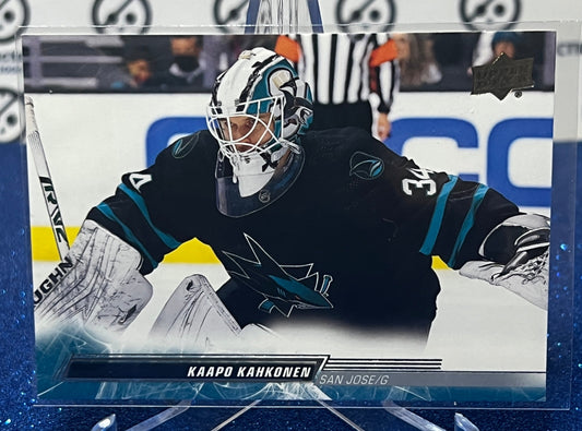 2022-23 UPPER DECK KAAPO KAHKONEN # 145  GOALTENDER SAN JOSE SHARKS HOCKEY CARD