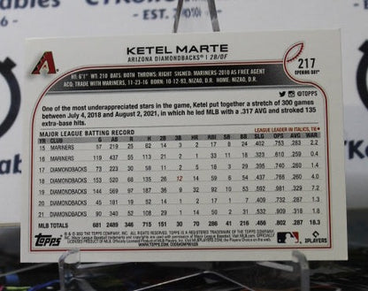 2022 TOPPS BASEBALL KETEL MARTE # 217 OPENING DAY ARIZONA DIAMONDBACKS