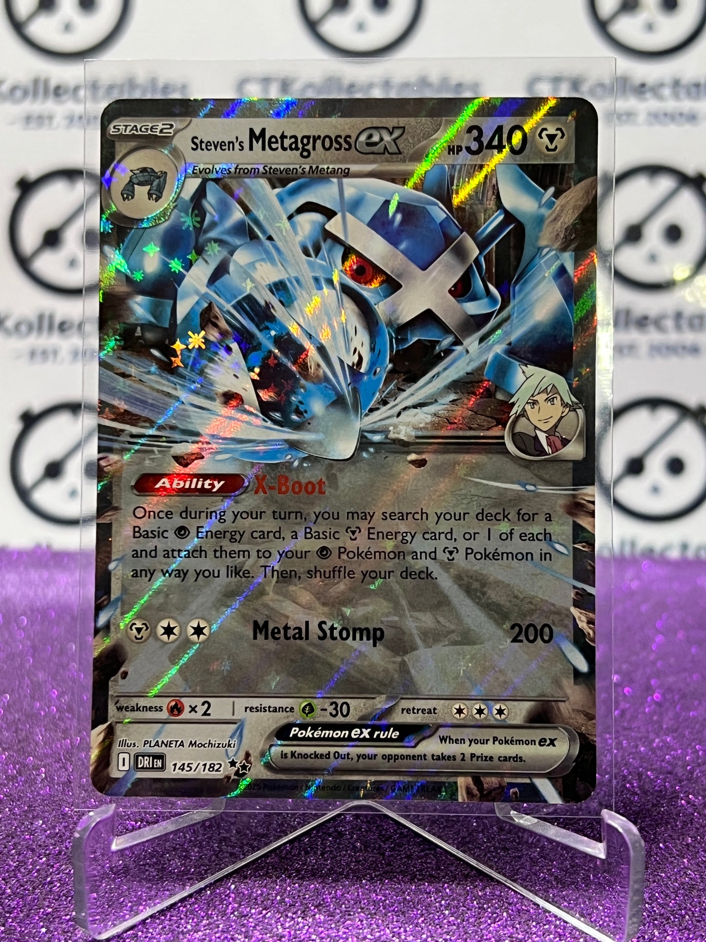 2025 SCARLET & VIOLET DESTINED RIVALS STEVEN'S METAGROSS EX # 145/182  FOIL POKEMON CARD