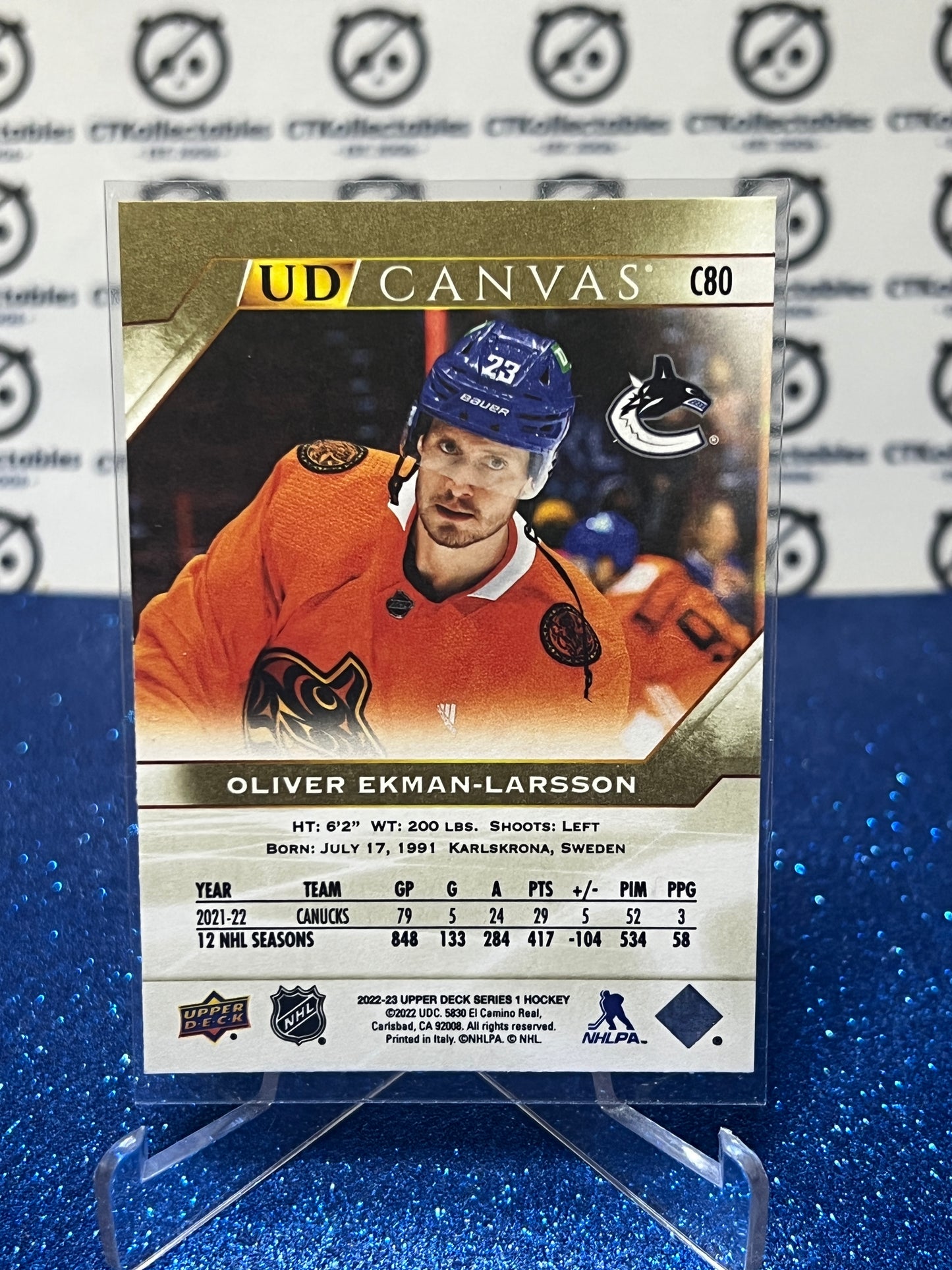 2022-23 UPPER DECK OLIVER EKMAN-LARSSON # C80 CANVAS VANCOUVER CANUCKS HOCKEY CARD