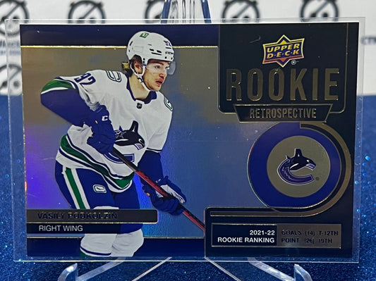 2022-23 UPPER DECK VASILY PODKOLZIN # RR-19 ROOKIE GOLD RETROSPECTIVE VANCOUVER CANUCKS HOCKEY CARD