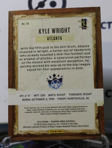 2019 PANINI DIAMOND KINGS BASEBALL KYLE WRIGHT # 76 ROOKIE ATLANTA BRAVES