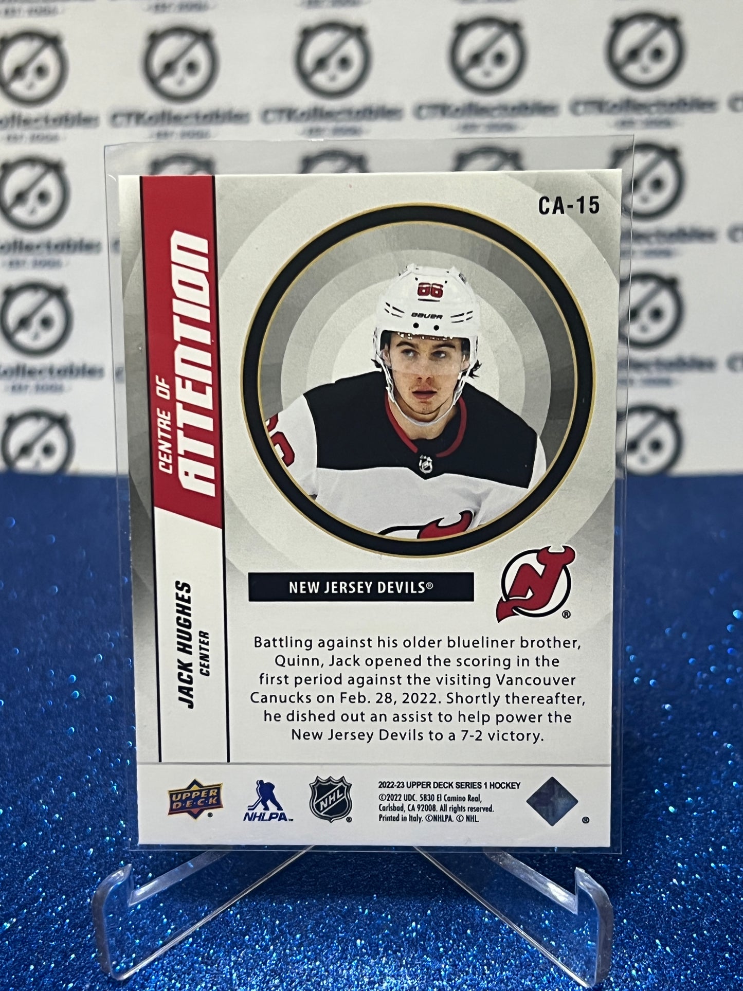 2022-23 UPPER DECK JACK HUGHES # CA-15 ATTENTION NEW JERSEY DEVILS  HOCKEY CARD