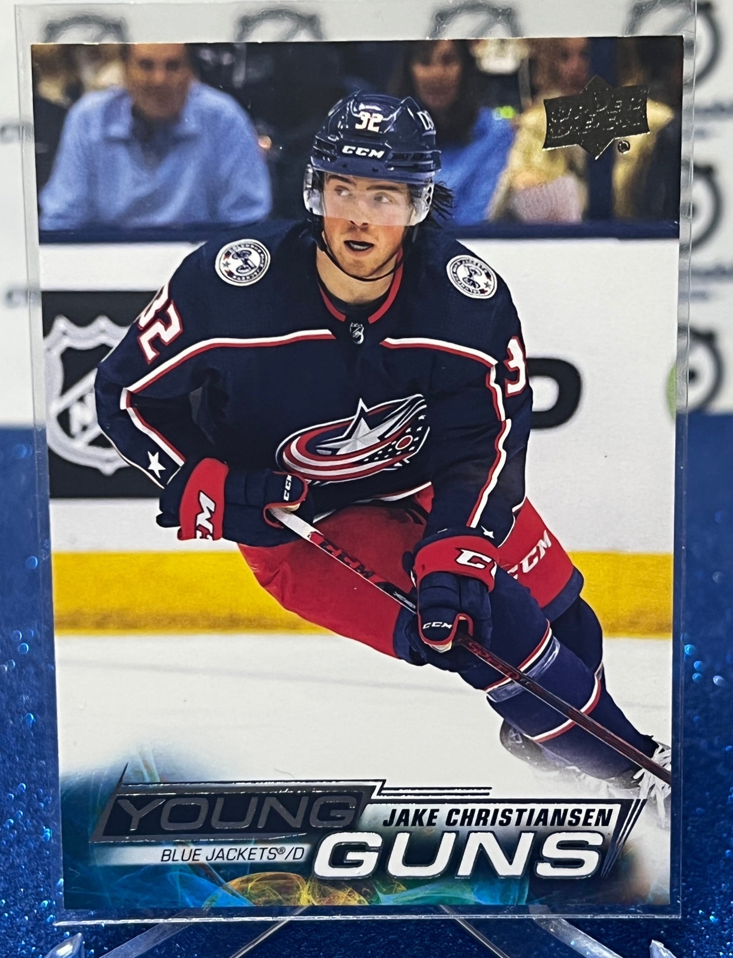 2022-23 UPPER DECK JAKE CHRISTIANSEN # 221 ROOKIE YOUNG GUNS BLUE JACKETS  HOCKEY CARD