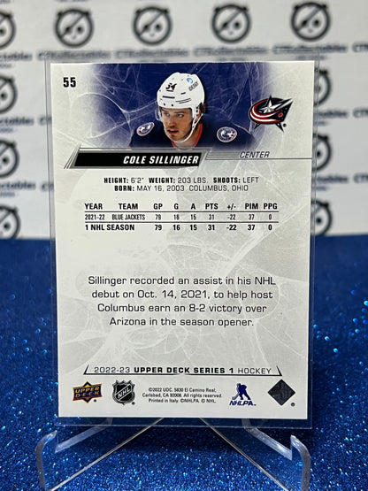 2022-23 UPPER DECK COLE SILLINGER # 55 ROOKIE  BLUE JACKETS  HOCKEY CARD
