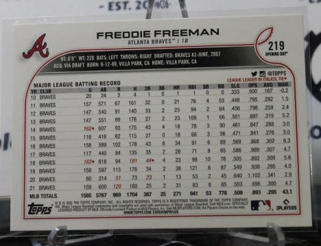 2022 TOPPS OPENING DAY BASEBALL FREDDIE FREEMAN  # 219 ATLANTA BRAVES