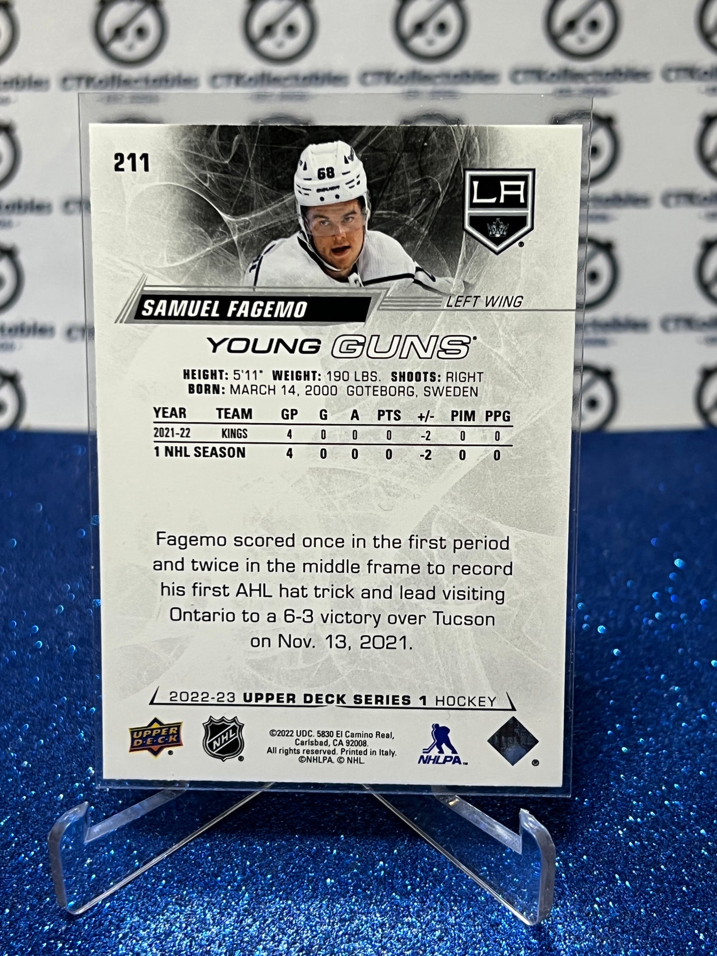 2022-23 UPPER DECK SAMUEL FAGEMO # 211 ROOKIE YOUNG GUNS L A KINGS  HOCKEY CARD