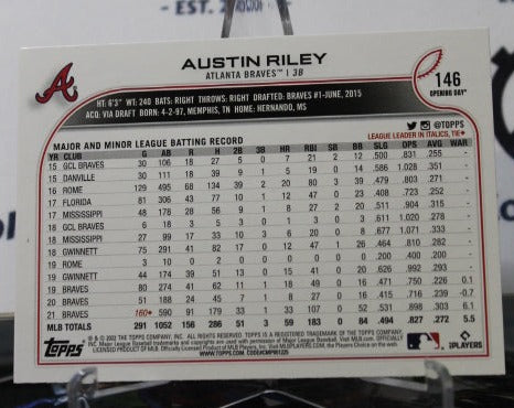 2022 TOPPS OPENING DAY BASEBALL AUSTIN RILEY  # 146 ATLANTA BRAVES