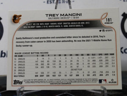 2022 TOPPS OPENING DAY BASEBALL TREY MANCINI # 181  BALTIMORE ORIOLES