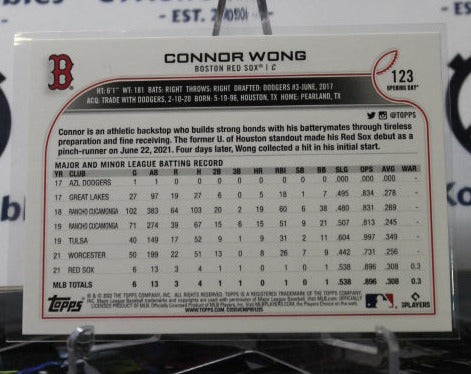 2022 TOPPS OPENING DAY CONNOR WONG # 123 ROOKIE BOSTON RED SOX BASEBALL