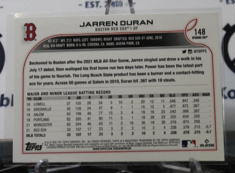 2022 TOPPS OPENING DAY JARREN DURAN # 148 ROOKIE BOSTON RED SOX BASEBALL